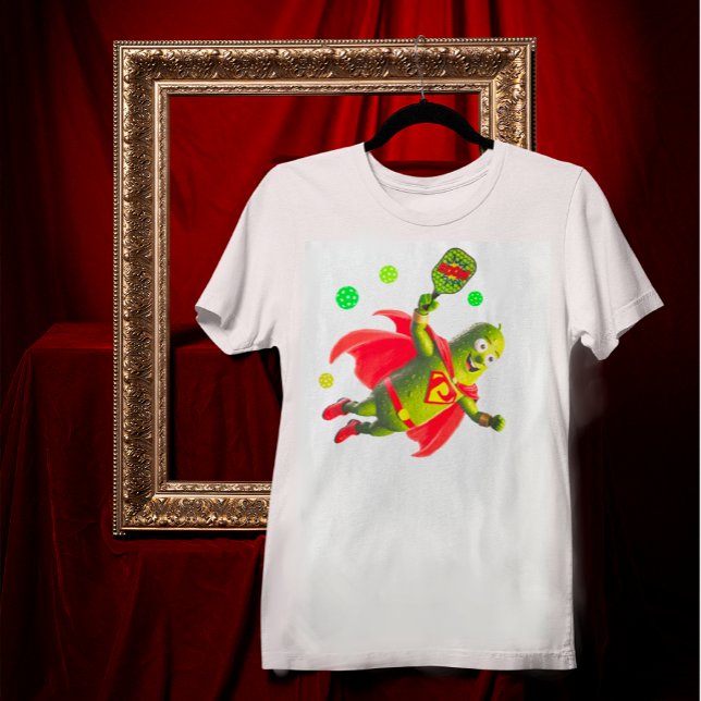 Funny Pickleman on White Personalized T-Shirt (Add a name or message on back.)