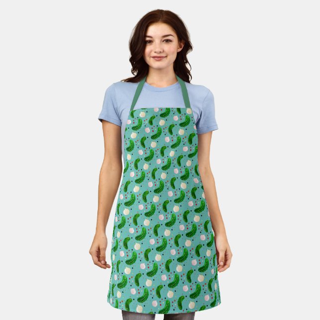 Funny Pickles Gherkins & Pickled Onion Pattern Apron (Worn)