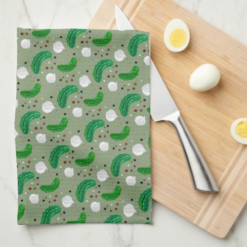 Funny Pickles Gherkins  Pickled Onion Pattern Kitchen Towel