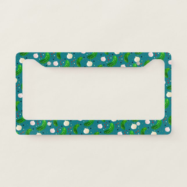 Funny Pickles Gherkins & Pickled Onion Pattern License Plate Frame (Front)