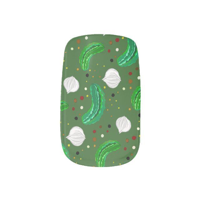 Funny Pickles Gherkins & Pickled Onion Pattern Minx Nail Art (Left Thumb)