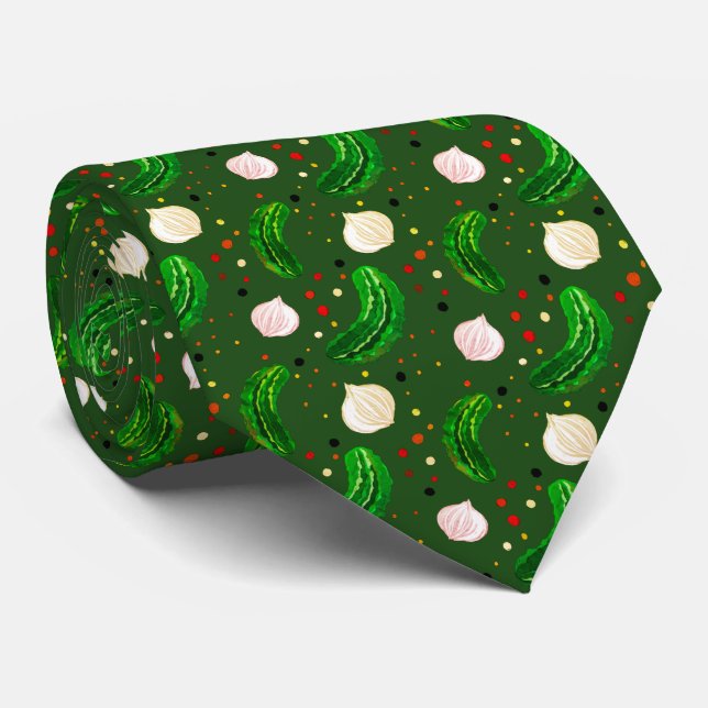 Funny Pickles Gherkins & Pickled Onion Pattern Neck Tie (Rolled)