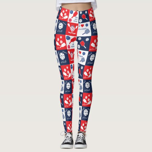 Funny Picklleball Pattern _ Red_White_Blue Leggings