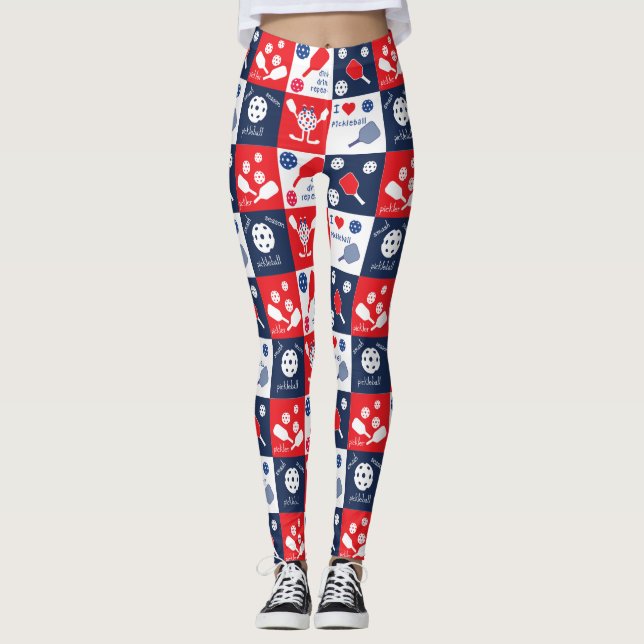 Funny Picklleball Pattern - Red-White-Blue Leggings (Front)