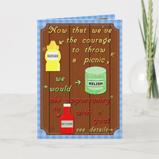 Funny Picnic Cookout Ketchup Mustard Party Pun Invitation (Front)