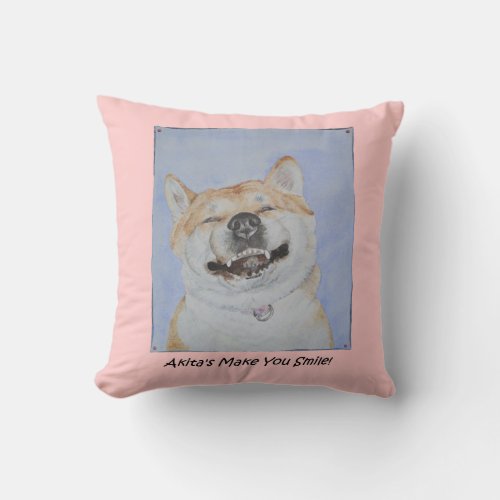 funny picture of akita dog pink throw pillow