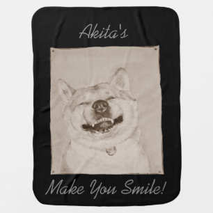 funny picture of akita smiling with slogan dog swaddle blanket