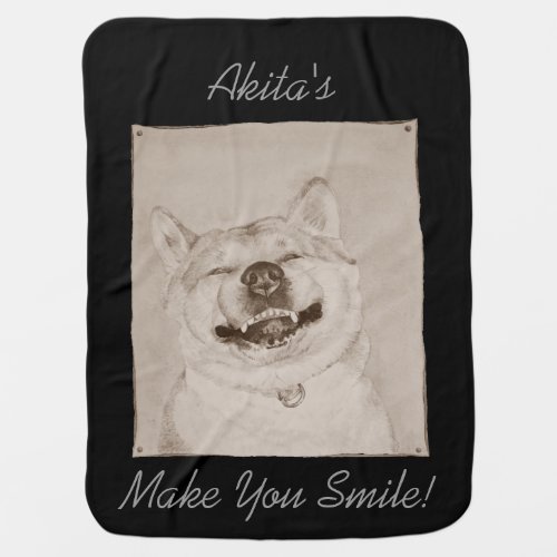 funny picture of akita smiling with slogan dog swaddle blanket