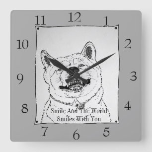 funny picture of akita smiling with slogan for dog square wall clock