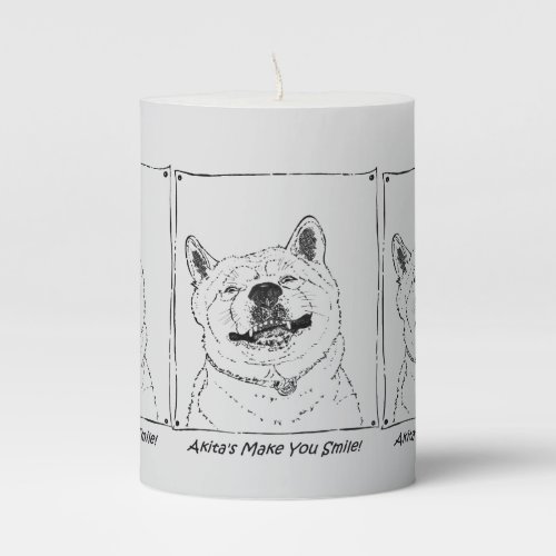 funny picture of cute akita dog smiling pillar candle