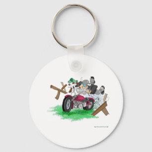 Funny picture of man on motorcycle crashing keychain