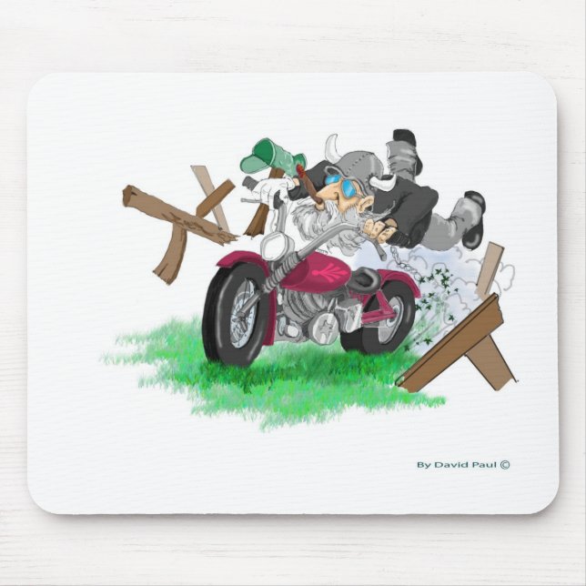 Funny picture of man on motorcycle crashing mouse pad (Front)