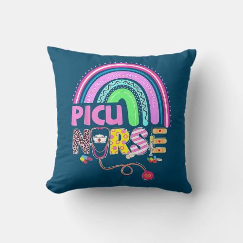 Funny PICU Nurse Bunny Nursing Rainbow Easter Throw Pillow