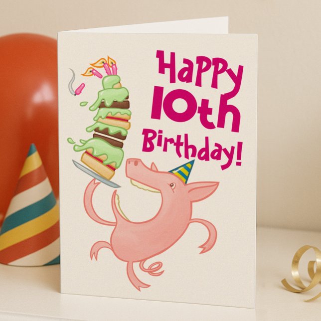 Funny Pig Add The Age Giant Birthday Cake Cartoon Card (Creator Uploaded)