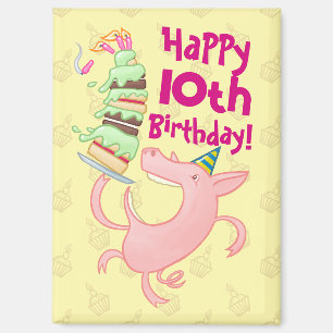 Funny Pig Add The Age Giant Birthday Cake Cartoon Magnet