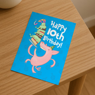 Funny Pig Add The Age Giant Birthday Cake Cartoon Postcard
