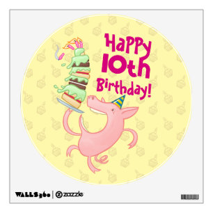 Funny Pig Add The Age Giant Birthday Cake Cartoon Wall Decal