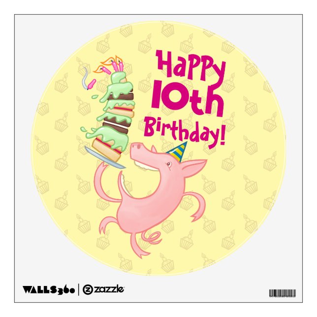 Funny Pig Add The Age Giant Birthday Cake Cartoon Wall Decal (Front)