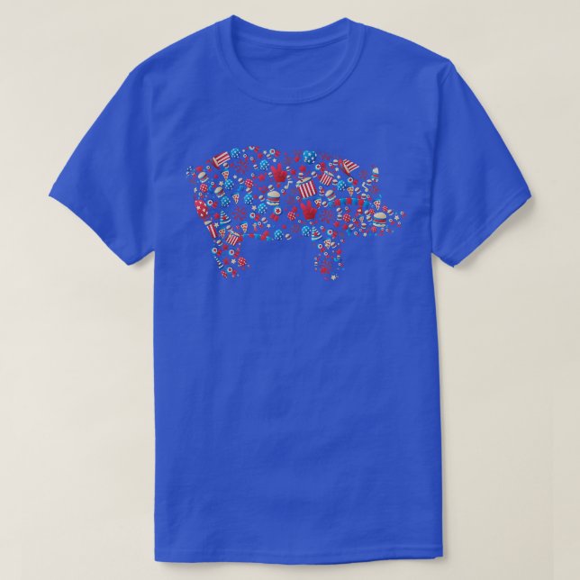 Funny Pig & American Flag Patriotic Farmer Indepen T-Shirt (Design Front)