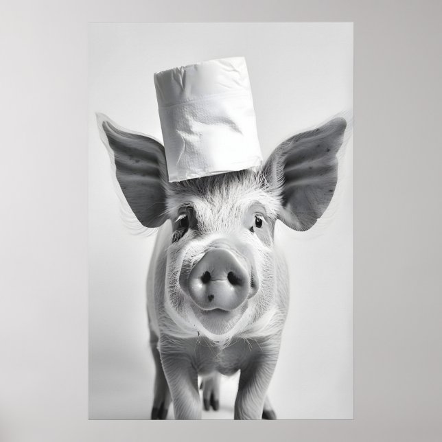 Funny Pig Bathroom Print, Toilet Paper Hat Poster (Front)