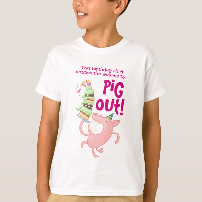 Funny Pig Birthday Cake Permission To Pig Out!  T-Shirt (Front)