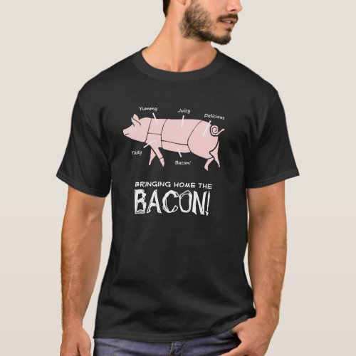Funny Pig Bringing Home the Bacon Dark Design T_Shirt