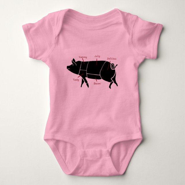Funny Pig Butcher Chart Diagram Baby Bodysuit (Front)