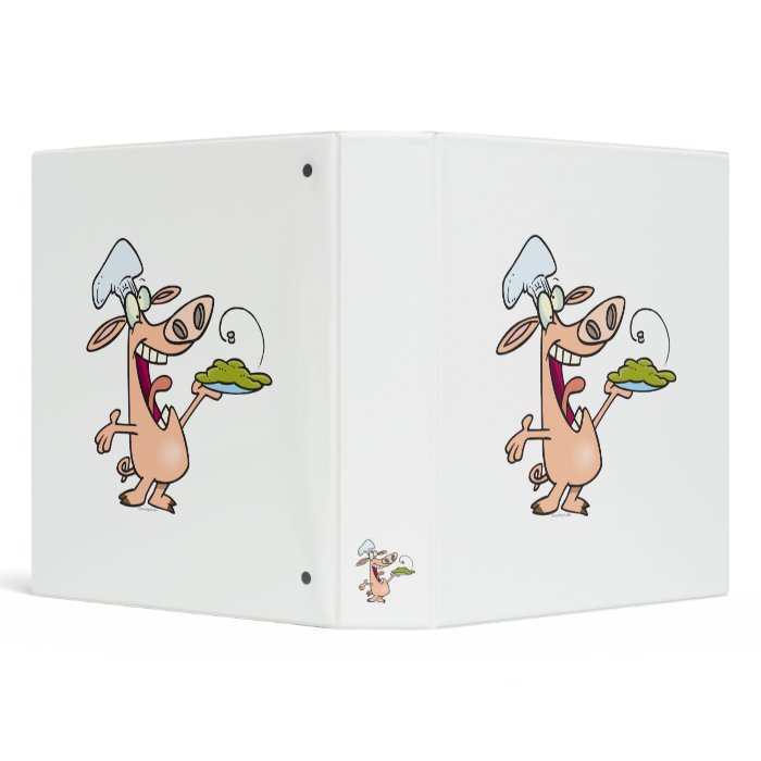 funny pig chef with pig slop dish cartoon 3 ring binders