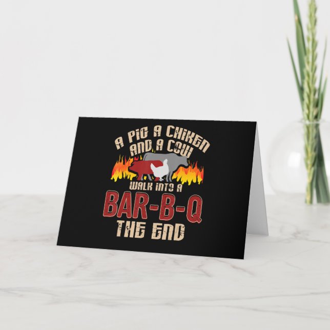Funny Pig Chicken Cow Bar B Q Bbq Chef Cookie Cook Holiday Card (Front)