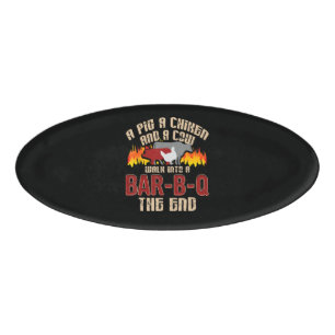 Funny Pig Chicken Cow Bar B Q Bbq Chef Cookie Cook Name Tag
