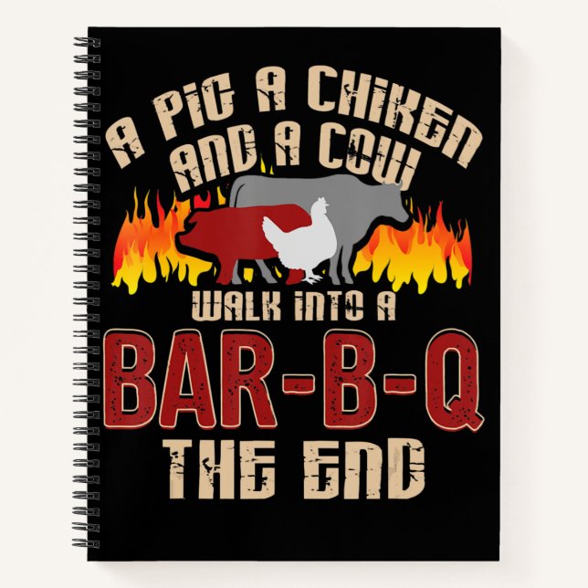 Funny Pig Chicken Cow Bar B Q Bbq Chef Cookie Cook Notebook (Front)