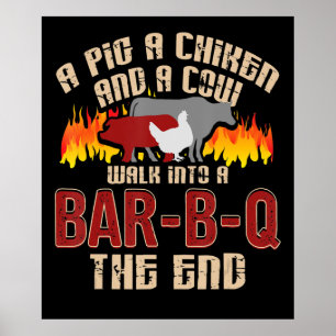 Funny Pig Chicken Cow Bar B Q Bbq Chef Cookie Cook Poster
