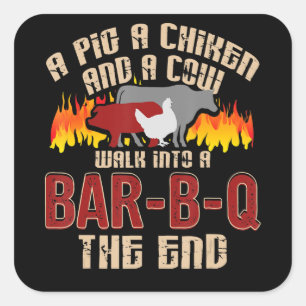 Funny Pig Chicken Cow Bar B Q Bbq Chef Cookie Cook Square Sticker
