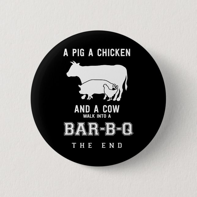 Funny Pig Chicken Cow Story Of Bbq Master Roast Gr Button (Front)