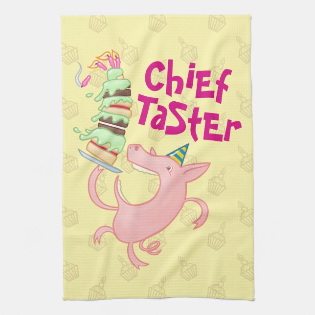 Funny Pig Chief Taster Giant Sponge Cake Cartoon Kitchen Towel (Vertical)