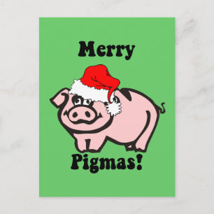 Funny pig Christmas Holiday Postcard