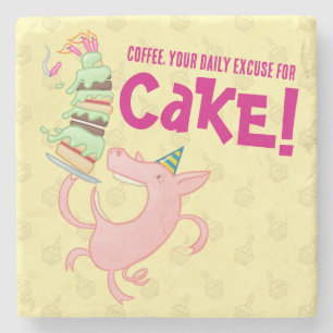 Funny Pig Coffee Daily Excuse For Cake Cartoon Stone Coaster