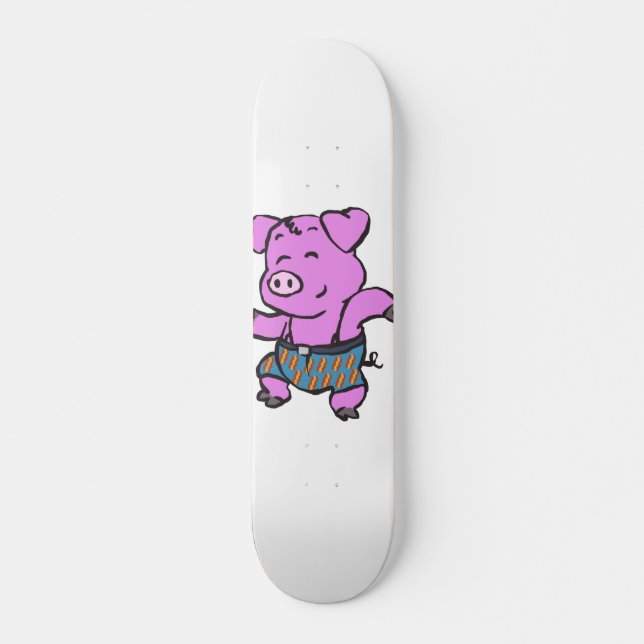 Funny Pig dancing cartoon | choose background colo Skateboard (Front)