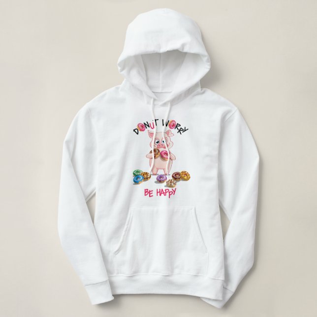 Funny Pig Donut Pun Hooded Sweatshirt (Design Front)
