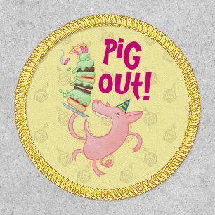 Funny Pig Eating Birthday Cake Pig Out! Cartoon Patch