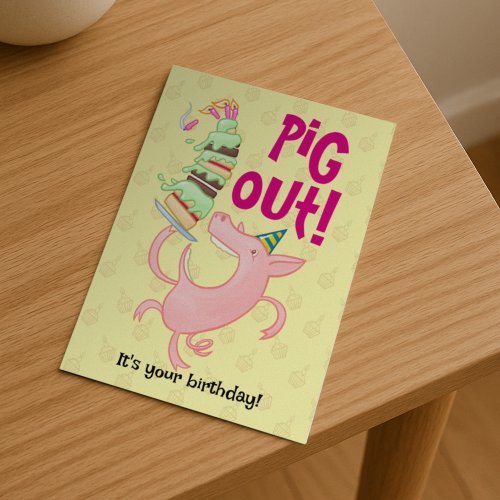 Funny Pig Eating Birthday Cake Pig Out! Cartoon