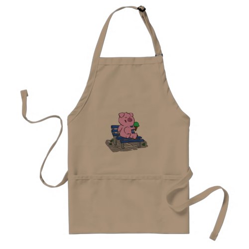 Funny pig eating ice cream  choose back color adult apron