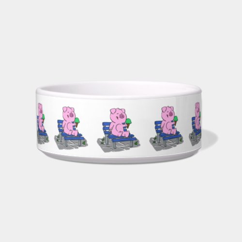 Funny pig eating ice cream  choose back color bowl