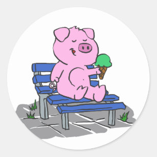 Funny pig eating ice cream   choose back color classic round sticker