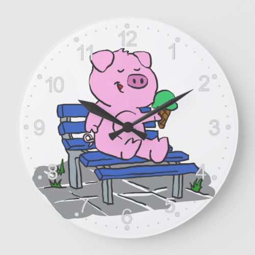 Funny pig eating ice cream  choose back color large clock