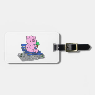 Funny pig eating ice cream choose back color luggage tag