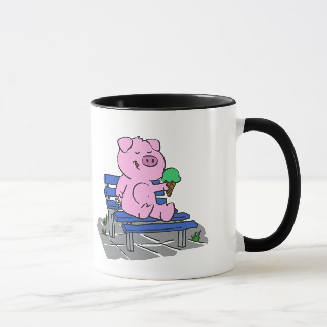 Funny pig eating ice cream | choose back color mug (Right)