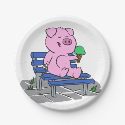 Funny pig eating ice cream  choose back color paper plates