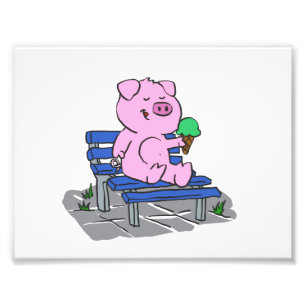 Funny pig eating ice cream   choose back color photo print