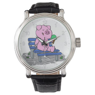 Funny pig eating ice cream choose back color watch